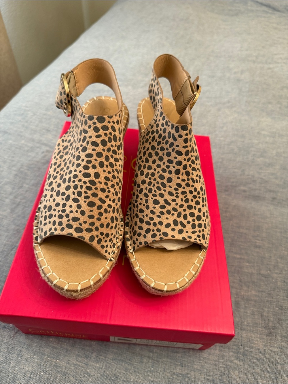 Women’s Tan Leopard Print Espadrille Wedge Sandals